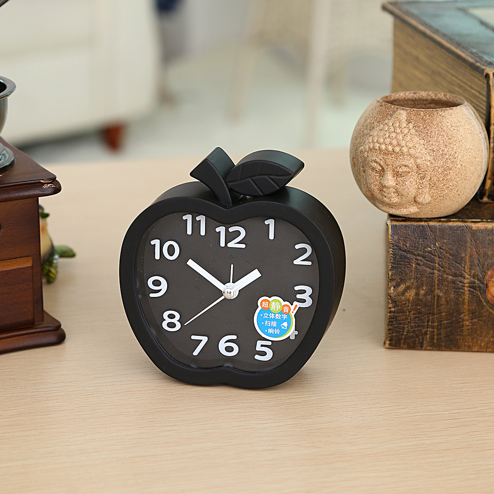 Directo de fábrica creativa Apple pequeño despertador decoración Linda decoración reloj estudiante niños dormitorio salón reloj