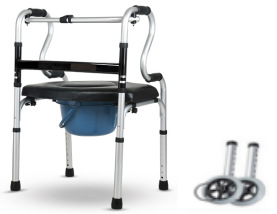 Asistente para caminar para personas mayores Dispositivo de asistencia para caminar de aleación de aluminio con inodoro con orinal, ruedas ajustables con asiento plegable
