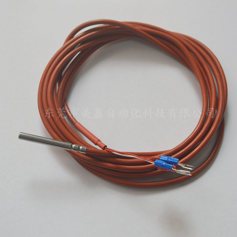 红色硅胶PT100热电阻滚槽压管