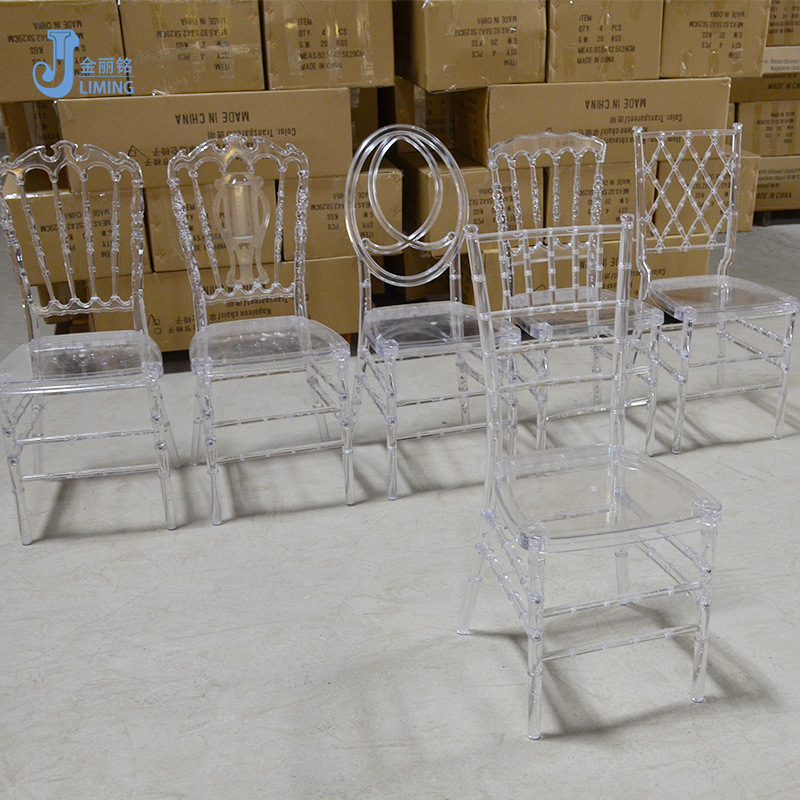 Fabricante al por mayor de sillas de cristal transparentes de estilo europeo, sillas transparentes, sillas de resina, sillas de corona para banquetes, sillas de boda de acrílico
