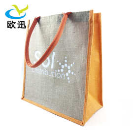 可彩印logo圣诞麻布手提袋彩色黄麻覆膜防水购物袋礼品促销包装袋