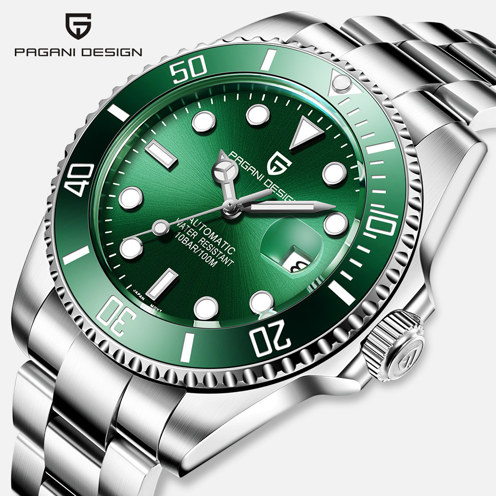Kişi üçün yaşıl Submariner saat, paslanmayan polad, su keçirməyən