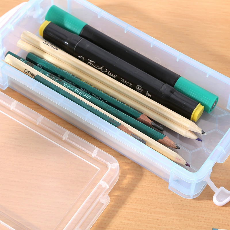 Transparent plastic pencil case, art storage box, children's pen