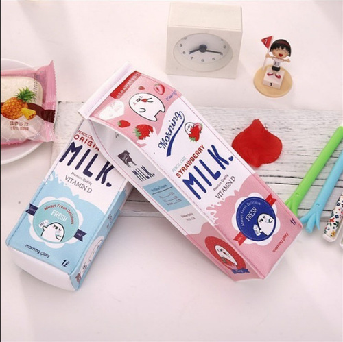 Korean version of creative cute pencil bag for college students, fun, fresh, female simulated milk box, simple pencil bag, creative stationery bag