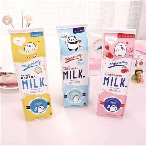 Korean version of creative cute pencil bag for college students, fun, fresh, female simulated milk box, simple pencil bag, creative stationery bag