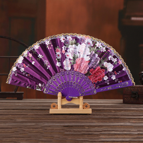 Printed plastic silk fan lace fan folding fan dance fan elegant gift fan ladies folding fan foreign trade fan color