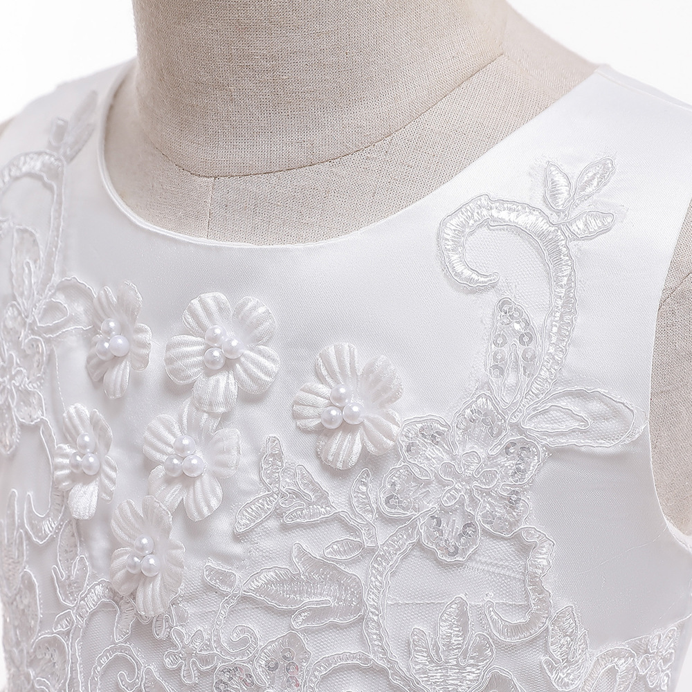 2024 New Girls' Dress Dress Beaded Three-Dimensional Embroidered Princess Dress Flower Children's Puffy Wedding Dress Piano Performance Dress