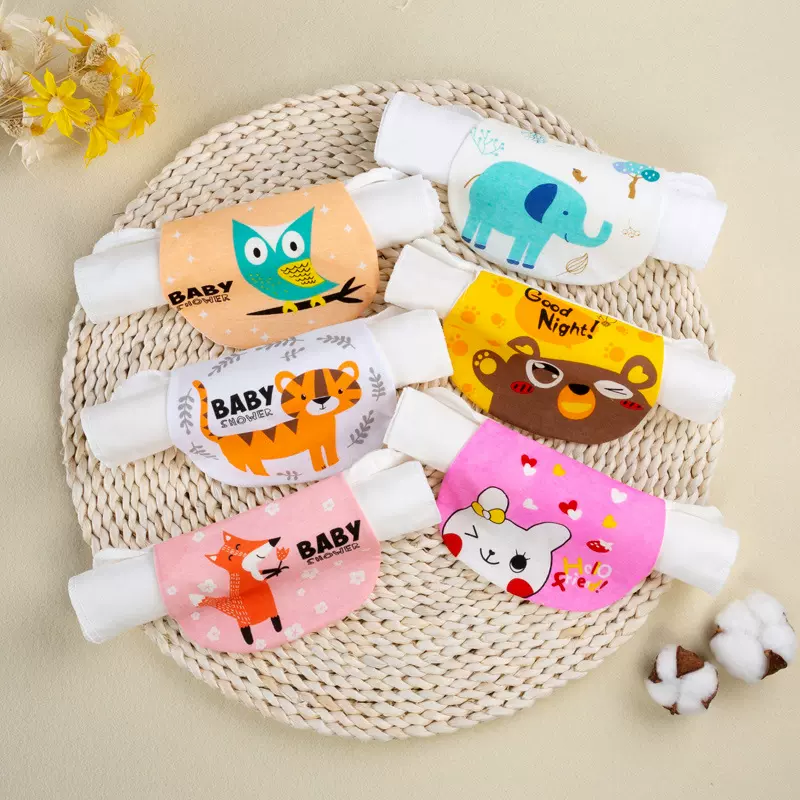 儿童全棉吸汗巾卡通图案随机垫背隔汗巾纱布婴幼儿宝宝四层