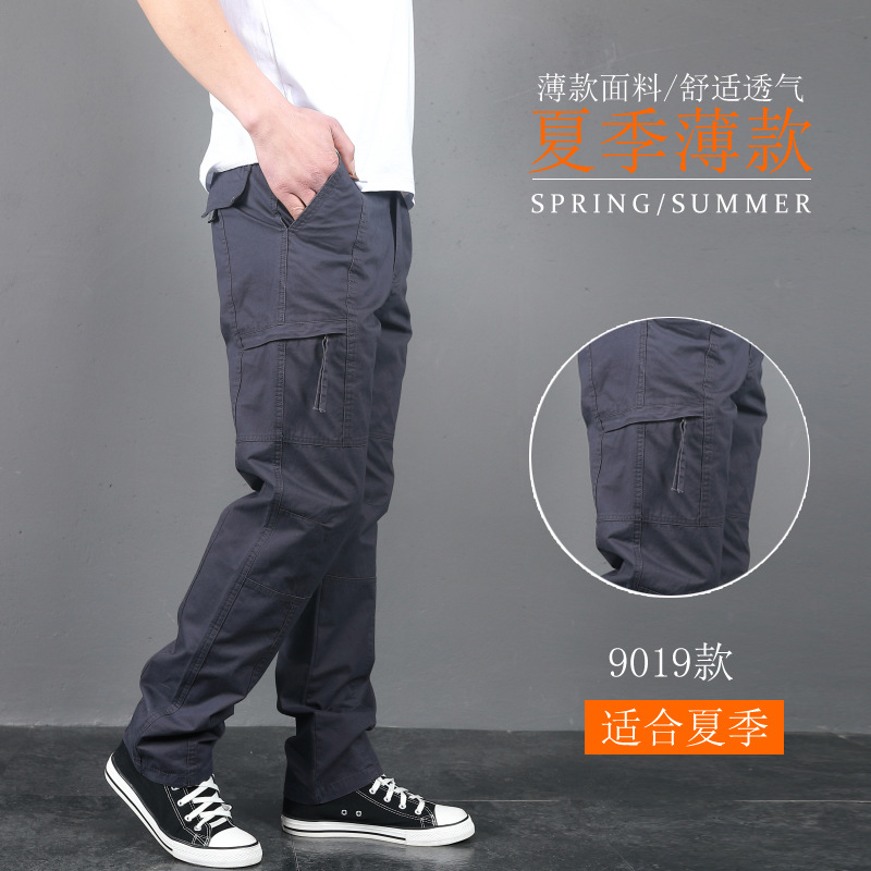 Gruesos pantalones casuales de los hombres de Primavera/Verano delgado más el tamaño multi-bolsillo de la marca de moda de los hombres pantalones largos deportivos sueltos rectos