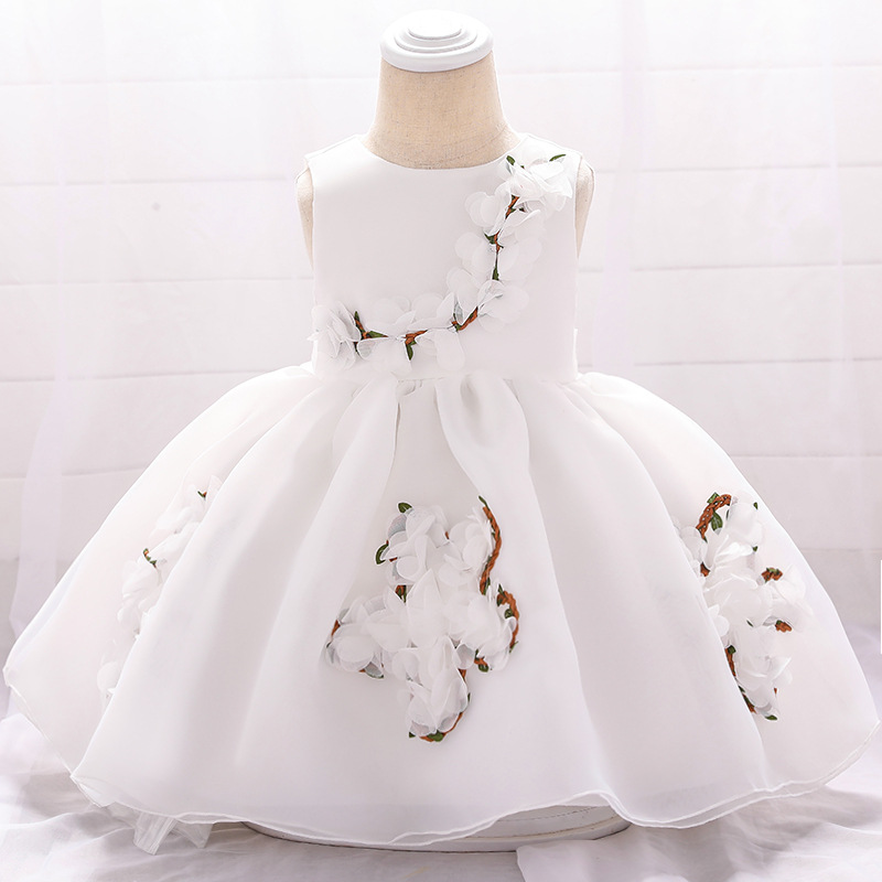 2026 Summer New Style Baby One-Year-Old Floral Puffy Dress Flower Girl Mesh Christening Dress Cotton Babydress