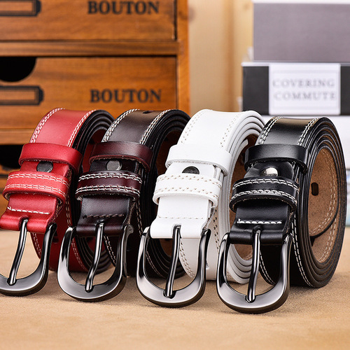 Wholesale Versatile Women's Genuine Leather Belts Women's Genuine Leather Belts Simple Black Pin Buckle Wide Belts for Women Dropshipping