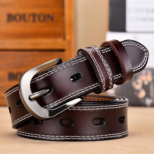 Wholesale Versatile Women's Genuine Leather Belts Women's Genuine Leather Belts Simple Black Pin Buckle Wide Belts for Women Dropshipping