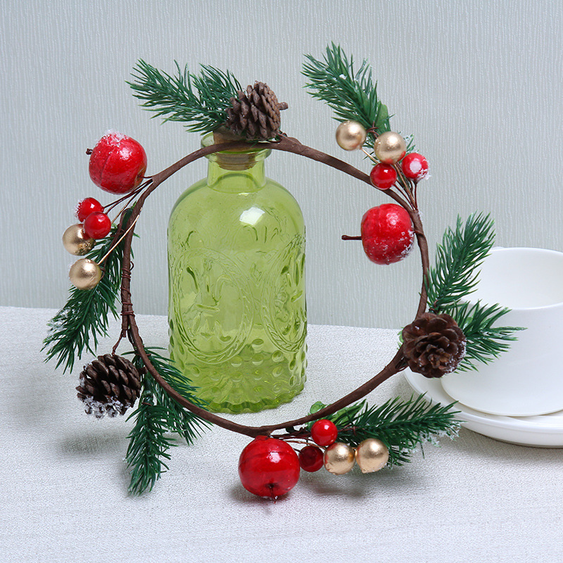 Guirnalda navideña de piñas, decoración para puertas y ventanas, suministros de PVC, frutos rojos, guirnalda pequeña, anillo de enredadera, colgante, adornos pequeños para árbol de Navidad
