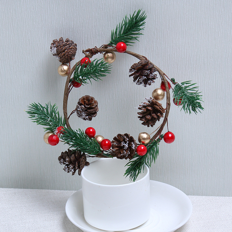 Guirnalda navideña de piñas, decoración para puertas y ventanas, suministros de PVC, frutos rojos, guirnalda pequeña, anillo de enredadera, colgante, adornos pequeños para árbol de Navidad