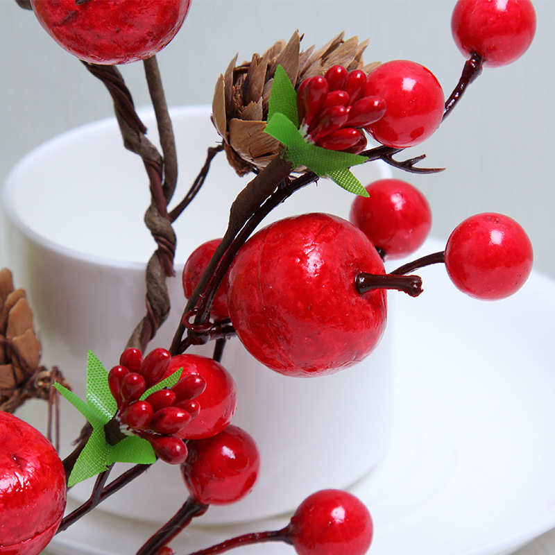 Guirnalda navideña de piñas, decoración para puertas y ventanas, suministros de PVC, frutos rojos, guirnalda pequeña, anillo de enredadera, colgante, adornos pequeños para árbol de Navidad