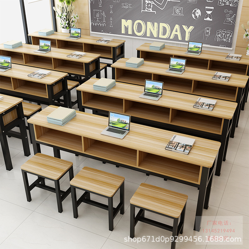 Double-layer desk with drawer cram school tutorial single double three-seat student desk and chair meeting Training Desk