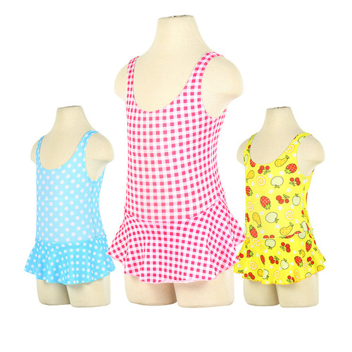 Children's swimsuit girls one-piece polyester cartoon cute floral suspender swimsuit girl hot spring swimsuit