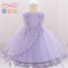 2024新品歐美女童裝連衣裙寶寶公主裙蝴蝶結嬰兒洗禮服baby dress