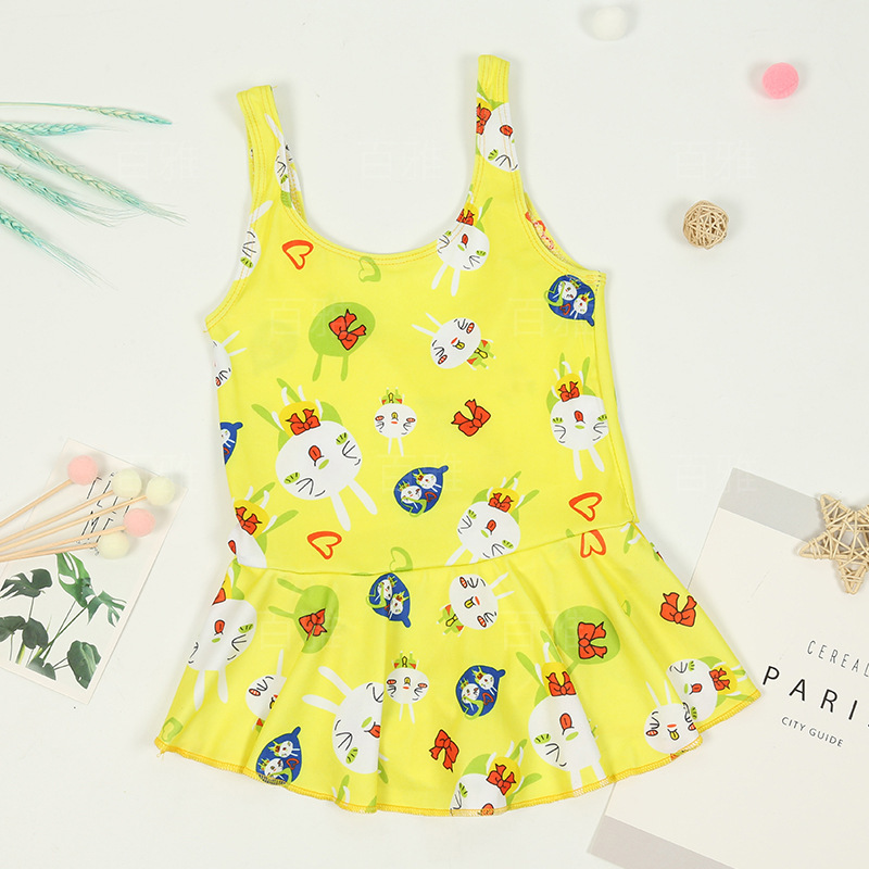 Traje de baño para niños estilo coreano de una sola pieza falda de tirantes estilo occidental lindo impreso traje de baño de moda traje de baño de vacaciones junto al mar