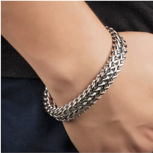 Trendy men's hip-hop bracelets, men's domineering thick bracelets, trendy and simple Korean style student personalized bracelets, fashionable titanium steel