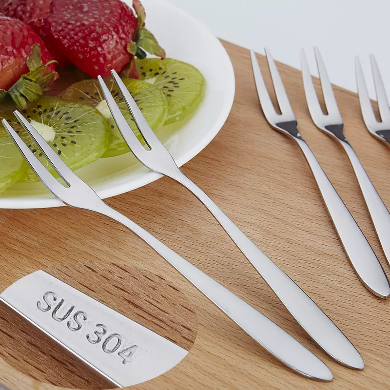 304不锈钢水果叉二齿甜品点心蛋糕小叉子月饼刀叉LOGO甜品水果叉