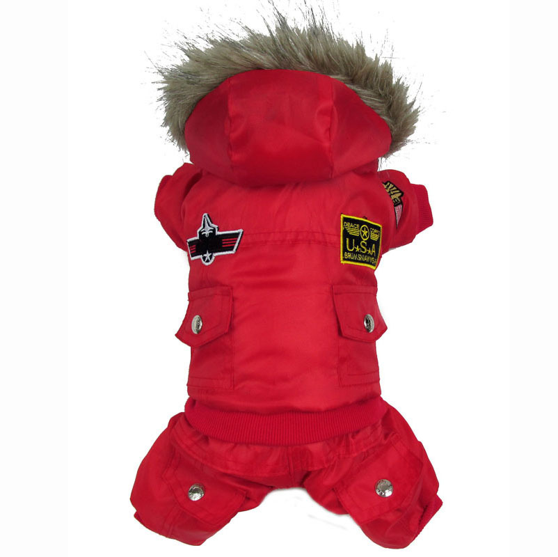 En stock ropa de mascotas transfronteriza ropa de la Fuerza Aérea de una pieza de cuatro patas de algodón acolchado ropa de perro pequeño Teddy invierno