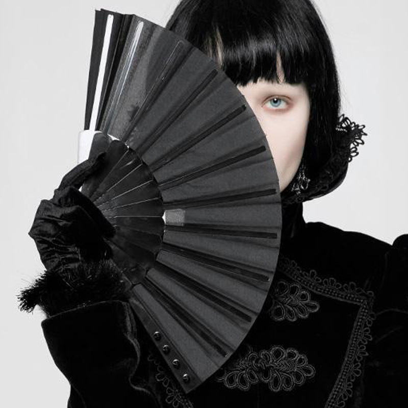 En stock de plástico de hueso de color sólido plano ventilador plegable liso español ventilador de plástico de color sólido ventilador de tela Negro estilo europeo