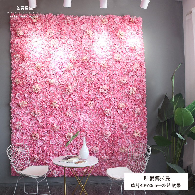 Pared de flores artificiales para bodas, pared de plantas, fondo de pared para bodas, decoración de flores falsas para escaparates de centros comerciales, flores de seda de rosa al por mayor