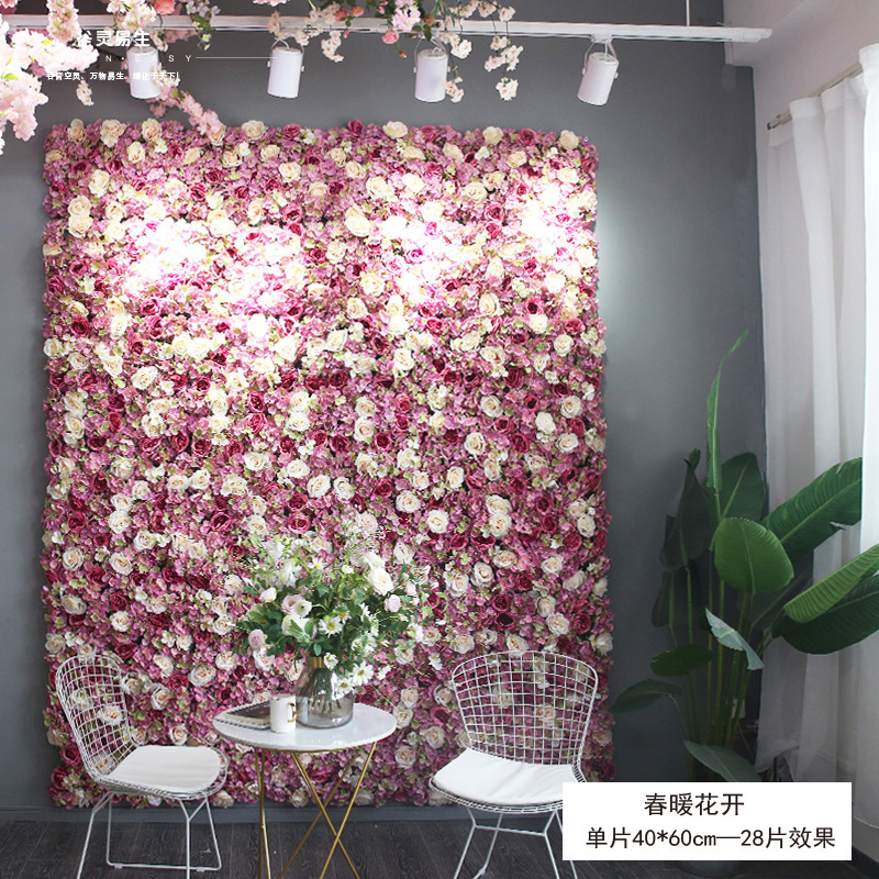 Pared de flores artificiales para bodas, pared de plantas, fondo de pared para bodas, decoración de flores falsas para escaparates de centros comerciales, flores de seda de rosa al por mayor