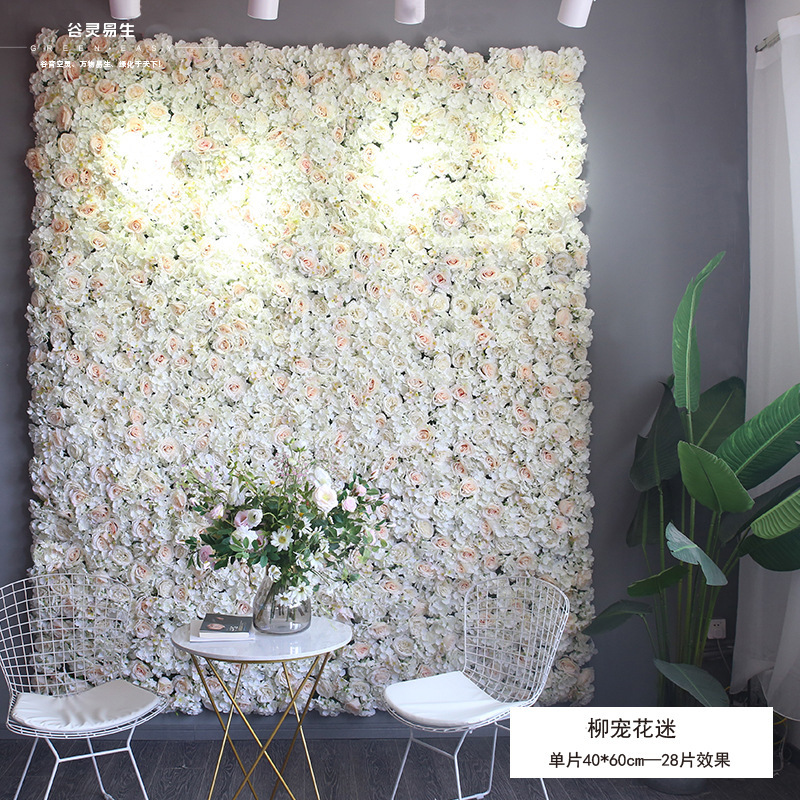 Pared de flores artificiales para bodas, pared de plantas, fondo de pared para bodas, decoración de flores falsas para escaparates de centros comerciales, flores de seda de rosa al por mayor
