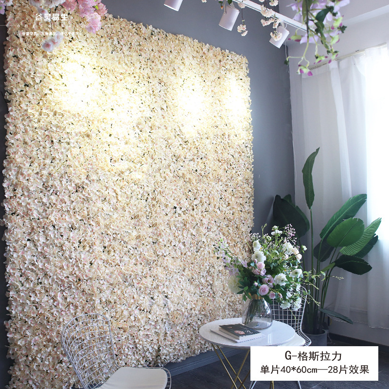 Pared de flores artificiales para bodas, pared de plantas, fondo de pared para bodas, decoración de flores falsas para escaparates de centros comerciales, flores de seda de rosa al por mayor