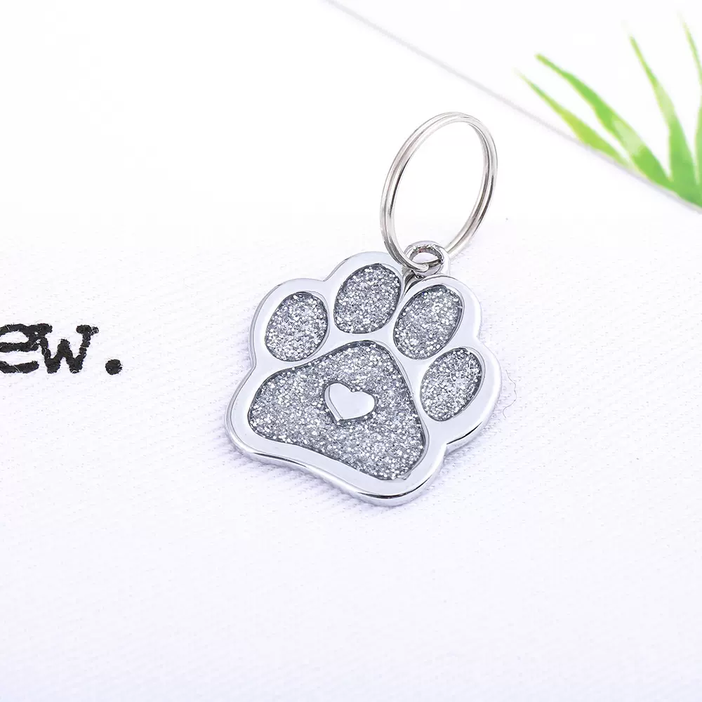 新款金葱粉脚掌型 宠物饰品 狗牌宠物用品挂件可镭射防丢猫爪吊牌