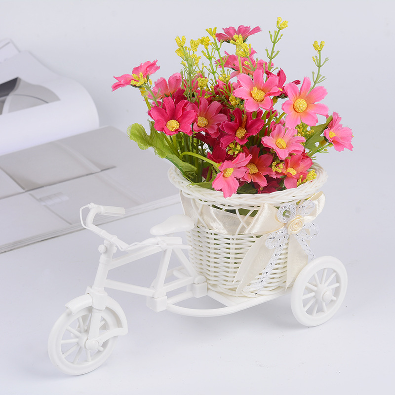 Bicicleta cesta de flores tejidas cesta de flores artificiales cesta de flores de plástico cesta de mimbre tejida cesta de almacenamiento cesta decorativa