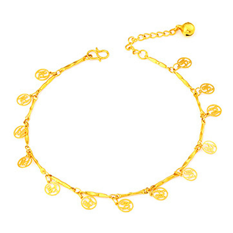 Venta al por mayor estilo coreano campana suerte bolsa chapado en oro tobillera mujer trébol Vietnam arena oro tobillera playa chica tobillera