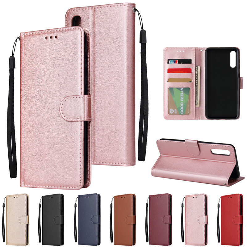 Suitable for Samsung A50 Three-Card Photo Frame Ultra-Thin Flip Card Leather Case A71 Solid Color Wallet A6 Mobile Phone Protective Case J4
