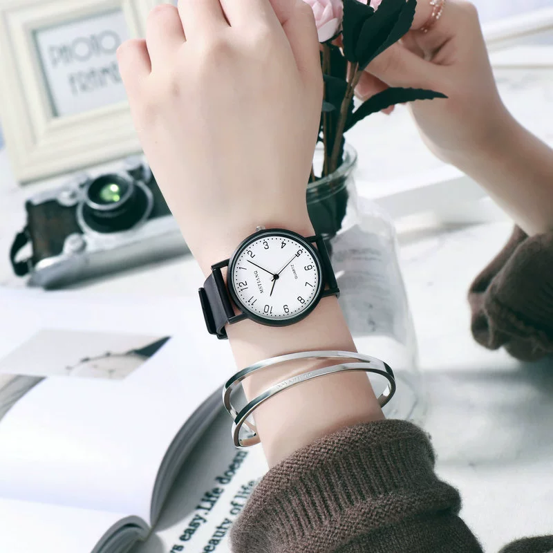 Retro Couple Watch, Korean Style Trend, Minimal Dial, Leather Strap (Large & Small)