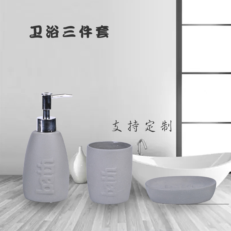 Juego de lavabo de cerámica para baño, tres piezas, vaso para enjuague bucal, jabonera, juego de baño, vaso para cepillo de dientes, venta al por mayor