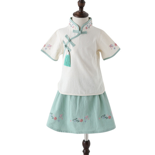 Children's Hanfu Summer Girls Tangzhuang Qipao Improved Hanfu Ruqun Little Girls National Style Children's Clothing Ethnic Ancient Costume
