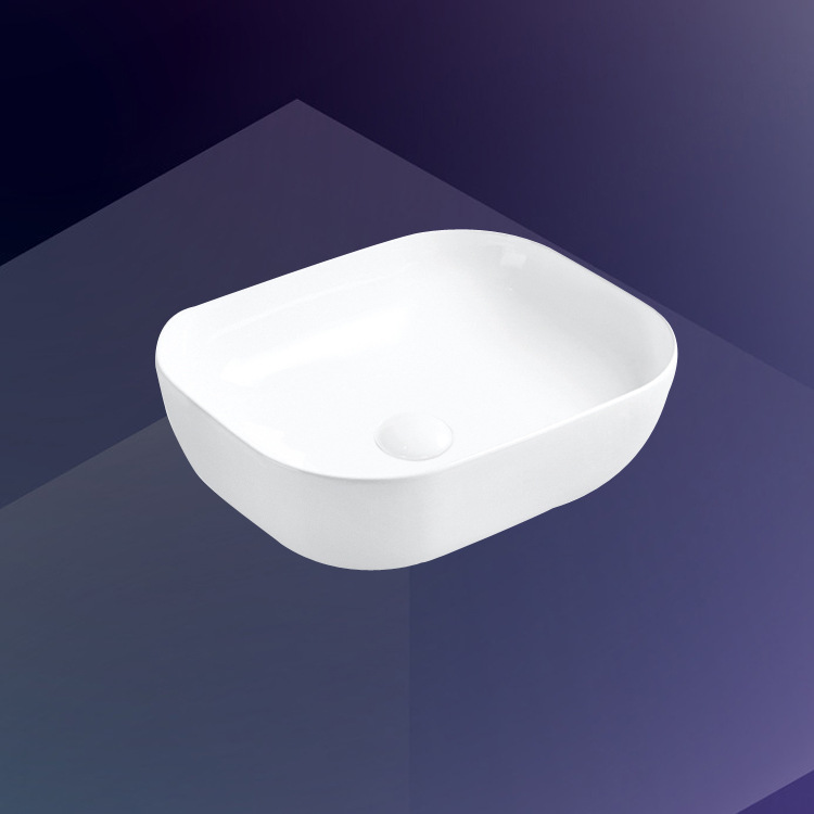 Lavabo Hengying, lavabo artístico de cerámica blanca, cuadrado con esquinas redondeadas, estilo nórdico simple y elegante, fabricante, para apartamentos pequeños