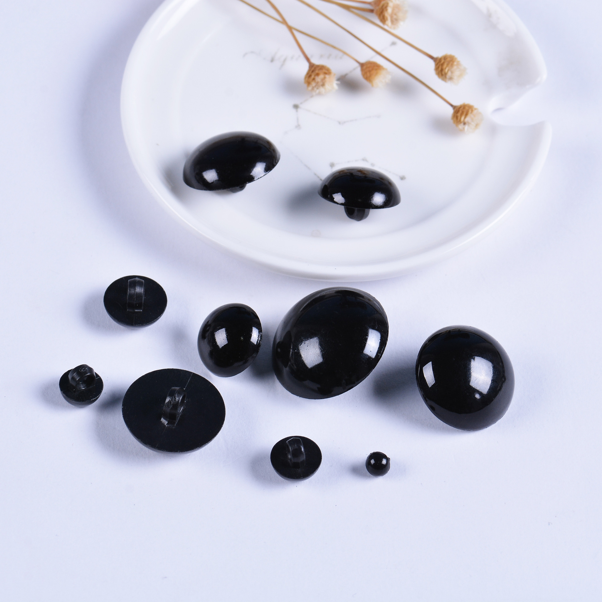 毛绒玩具眼睛配件 手缝光面黑豆眼睛纽扣黑色蘑菇头光头纽扣玩偶