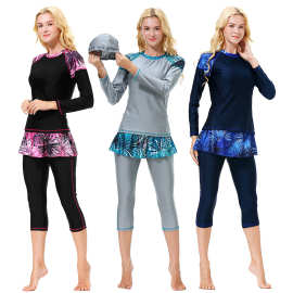 现货热卖东南亚泳装防晒裙式保守游泳衣女套装分体泳衣休闲