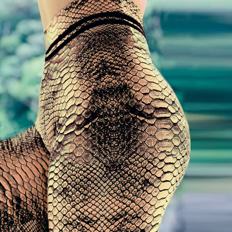 Spot cross-border wish explosions belly high waist yoga pants snake pattern digital printing yoga clothing leggings women
