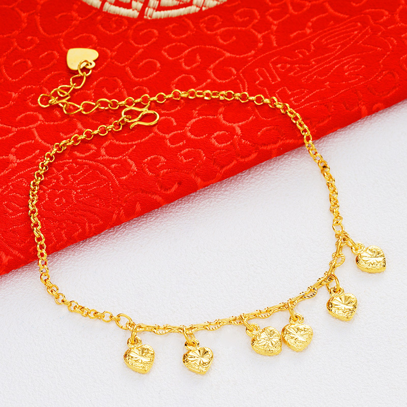 Estilo de explosión Vietnam arena oro tobillera más melocotón corazón oro plateado tobillera simulación oro Goldfish tobillera joyería de latón