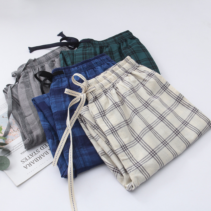 Foreign Trade Export Spring and Summer Men's Pajama Pants Thin Trousers Loose Large Size Home Pants Tether Plaid Casual Pants