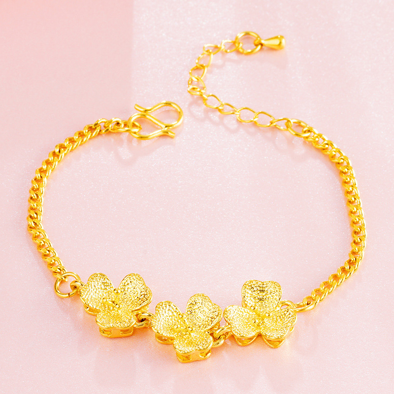 Traje de tres piezas collar de flores de cadena de agua de oro de Vietnam hembra Latón chapado en oro pulsera de flores pendientes de flores