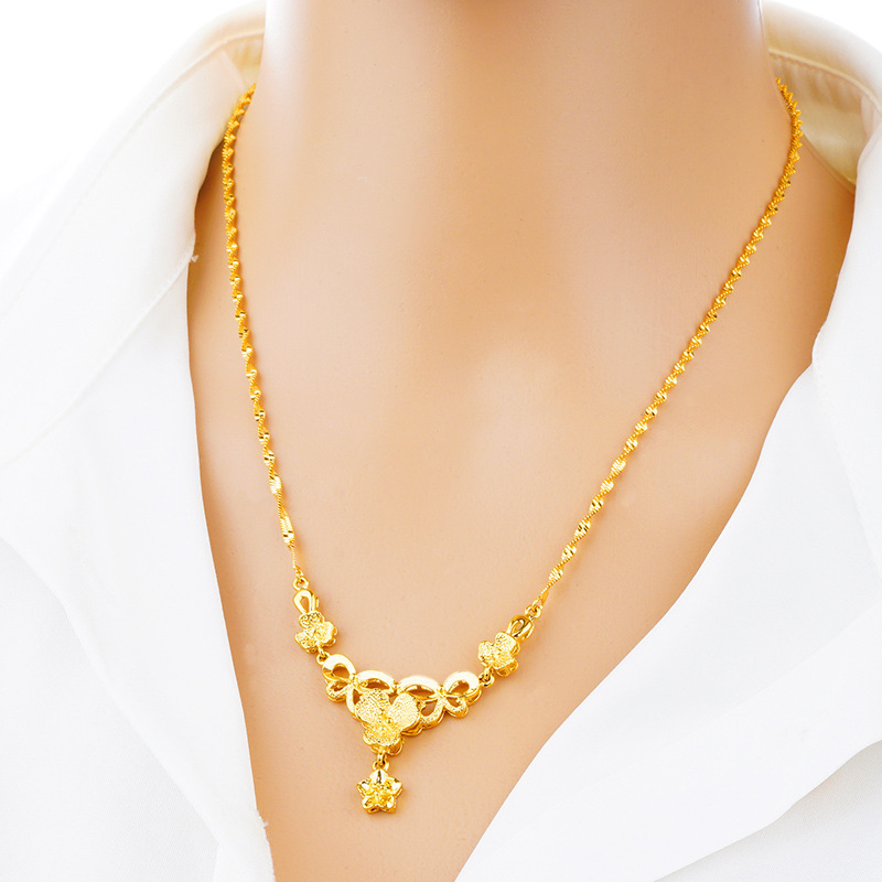 Traje de tres piezas collar de flores de cadena de agua de oro de Vietnam hembra Latón chapado en oro pulsera de flores pendientes de flores