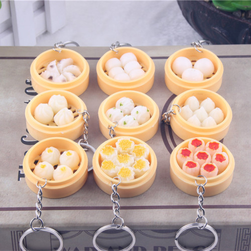 Chinese style simulated food pendant mini steamer keychain xiaolongbao cage model early education toys wholesale