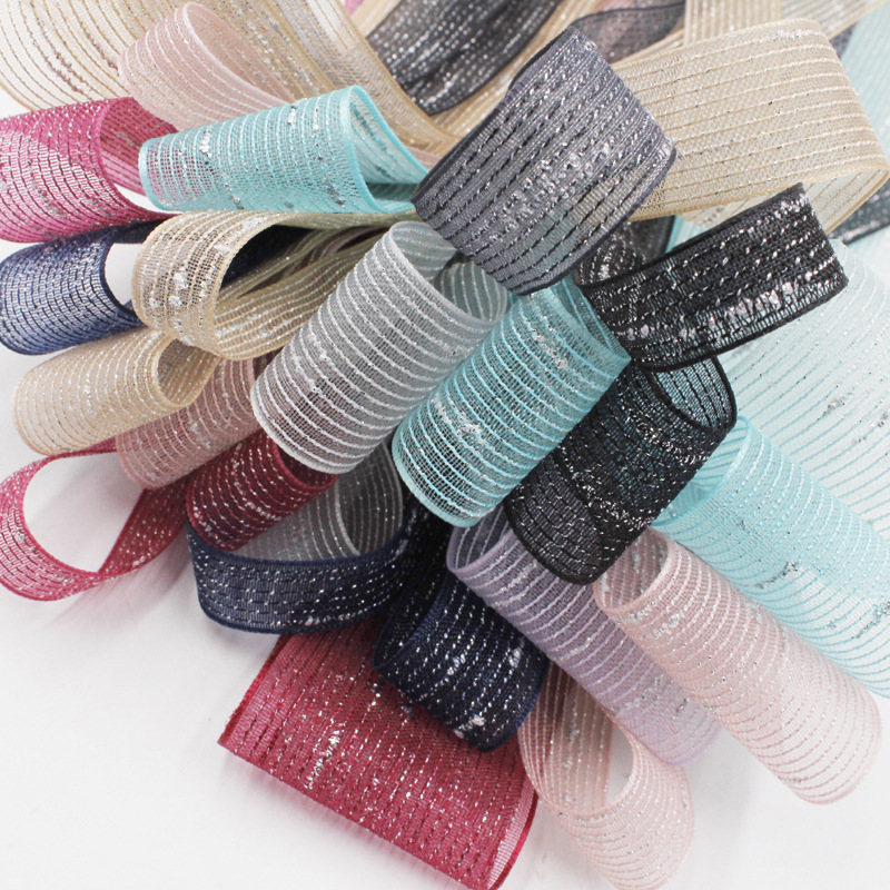 韩国织带银线条纹DIY发饰竹节纱 金丝乱点闪亮跳点欧根纱雪纱带