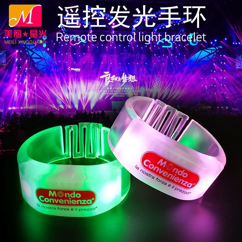 Pulsera luminosa led al por mayor, grupo de cambio de color de partición de control remoto de concierto, rompecabezas de palabras, pulsera luminosa, logotipo impreso