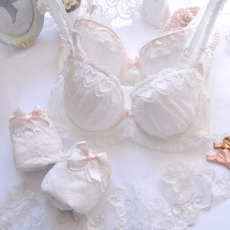 Long-Term Japanese Style Water-Soluble Embroider Thin Cup Girl Cute Push-Up Sexy Intimates Set Bra Set Large Size